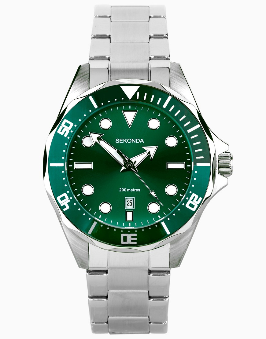 Sekonda analogue watch in silver & green
