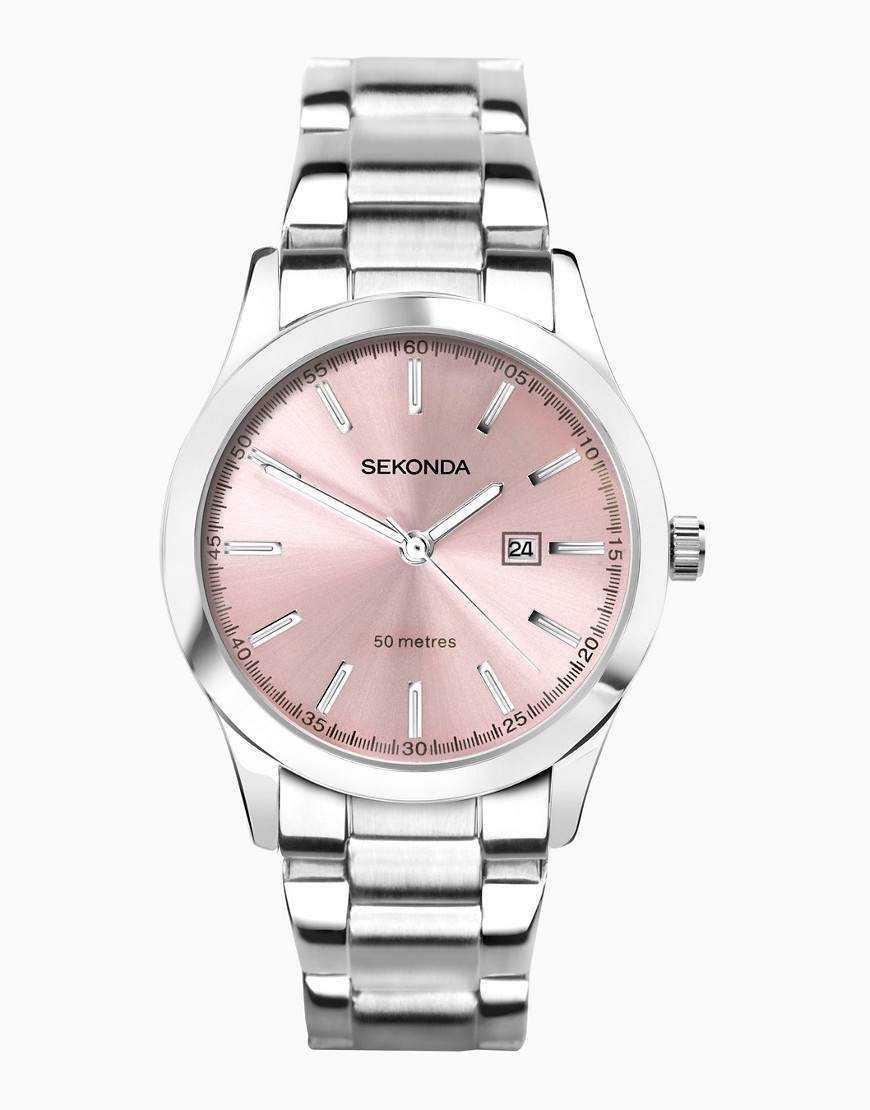 Sekonda analogue watch in silver & pink