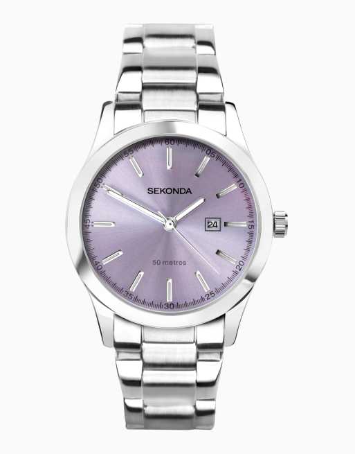 Sekonda analogue watch in silver & purple