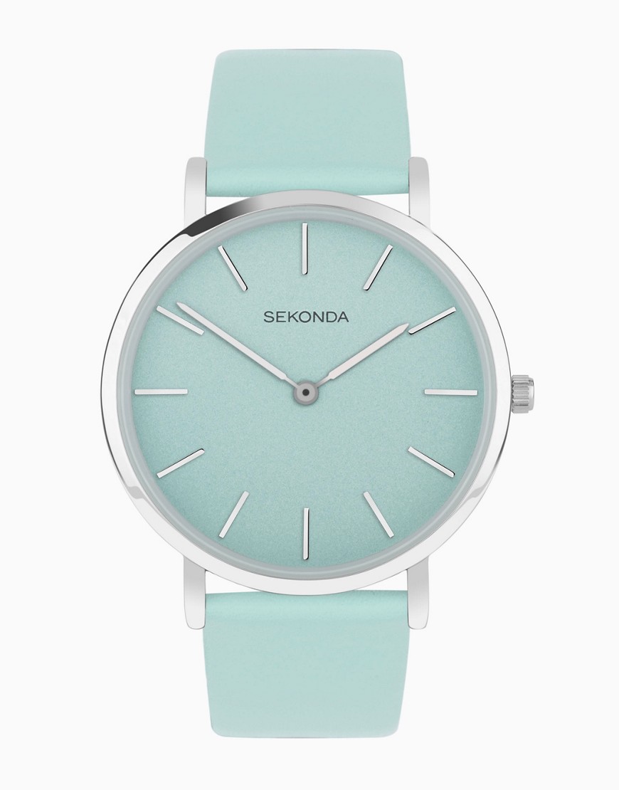 Sekonda analogue watch with leather strap in green