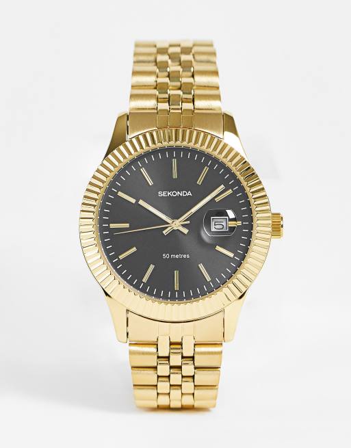 Sekonda - Armbandhorloge met zwarte wijzerplaat in goud