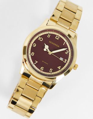 Sekonda – Armbanduhr für Damen in Goldoptik mit rotem Zifferblatt-Goldfarben