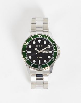 Sekonda – Armbanduhr für Herren in Silberoptik mit grünem Zifferblatt