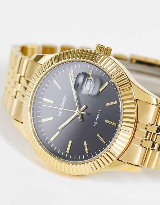 Sekonda – Armbanduhr in Gold-Optik mit schwarzem Zifferblatt, 3 von 4