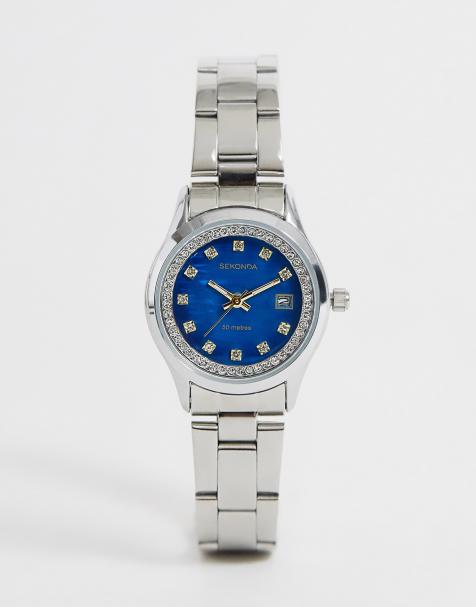 Sekonda – Armbanduhr in Silber mit blauem Zifferblatt