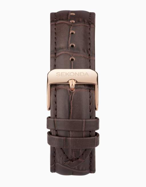 Sekonda Armstrong 40mm Moon Phase Mens Watch Rose Gold Alloy Case & Brown Leather Strap with Silver Dial, 3 of 4
