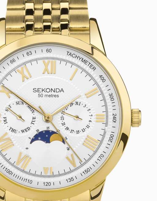 Sekonda Armstrong Mens 40mm Analogue Watch With Gold Case And Stainless Steel Bracelet With Silver White Dial, 4 of 4