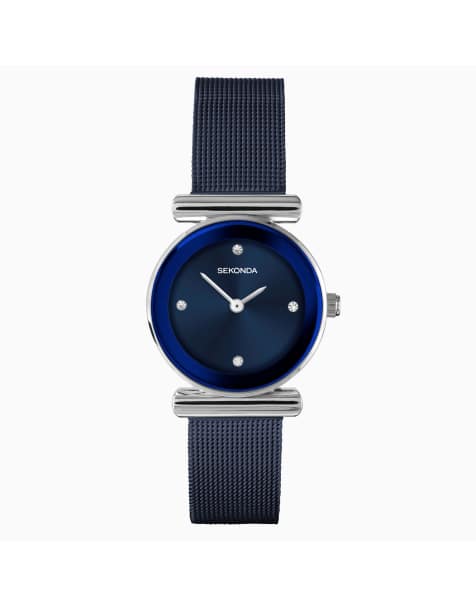 Sekonda – Ava – Damenuhr mit blauem Zifferblatt mit 28 mm Durchmesser und Edelstahlarmband in Netzoptik - view 1