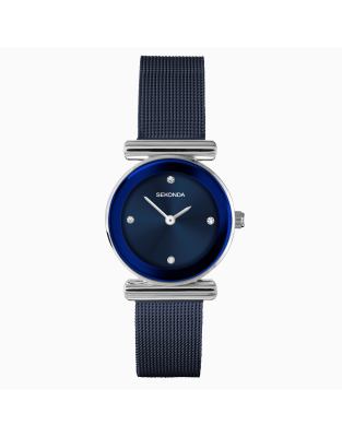 Ava - Montre à cadran bleu 28 mm et bracelet maille en acier inoxydable One Size