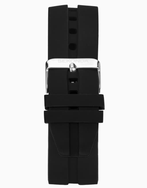 Sekonda Balearic 44mm mens round silver analogue watch with black strap in black, 2 of 6
