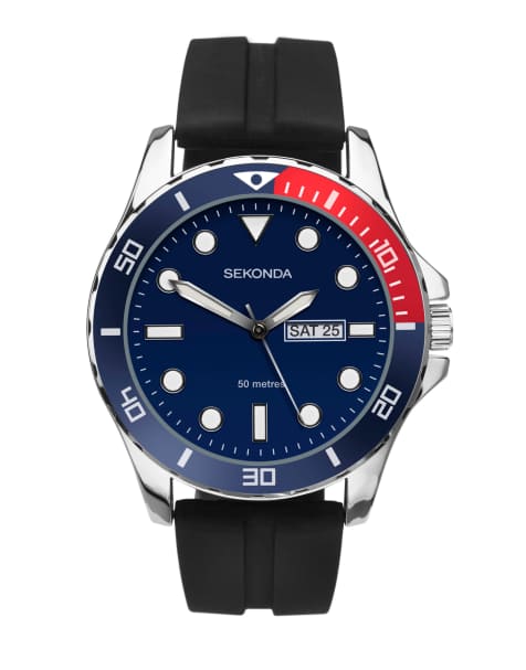 Sekonda – Balearic – Herrenuhr mit blauem Zifferblatt mit 46 mm Durchmesser und Gummiarmband - view 1
