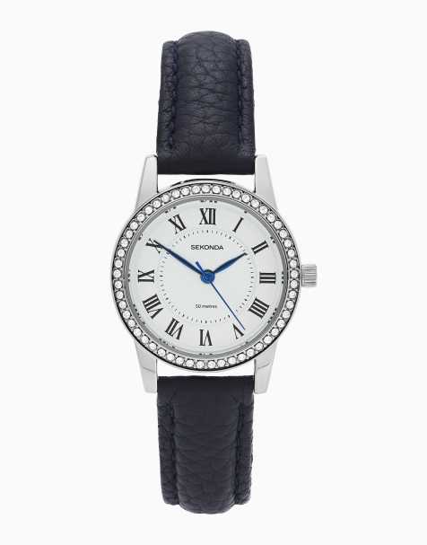 Sekonda Beaumont 28mm womens round silver analogue watch with blue strap in blue - view 1