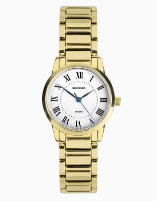 Sekonda - Beaumont - Klassische Damenuhr in Goldoptik mit Armband aus Goldlegierung und Zifferblatt in Weiß-Goldfarben