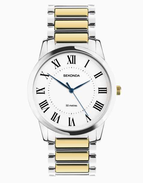 Sekonda – Beaumont – Klassische Herrenuhr mit zweifarbigem Armband aus Goldoptiklegierung und weißem Zifferblatt, 40 mm - view 1
