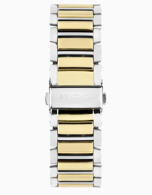 Sekonda – Beaumont – Klassische Herrenuhr mit zweifarbigem Armband aus Goldoptiklegierung und weißem Zifferblatt, 40 mm, 2 von 4