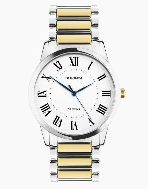 Sekonda - Beaumont - Orologio classico da uomo da 40 mm bicolore con cinturino in lega bicolore e quadrante bianco