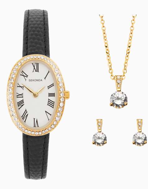 Sekonda Bellamy 23mm womens oval gold analogue gift set in black - view 1