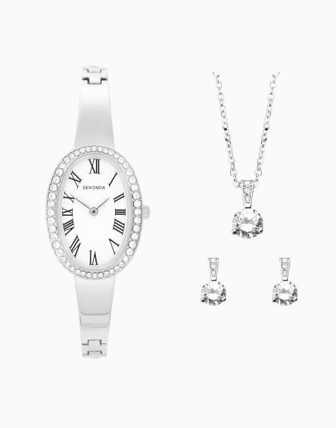 Sekonda Bellamy 23mm womens oval silver analogue 3 piece gift set with silver bracelet in silver - view 1