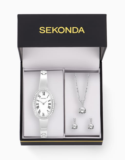 Sekonda Bellamy 23mm womens oval silver analogue 3 piece gift set with silver bracelet in silver, 7 of 7