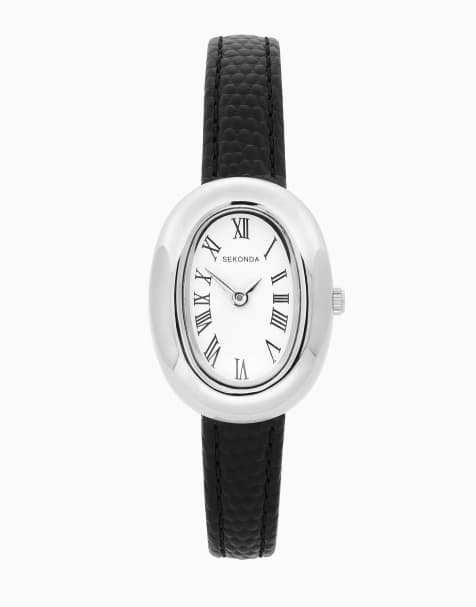 Sekonda Bellamy 23mm womens oval silver analogue watch with black strap in black - view 1