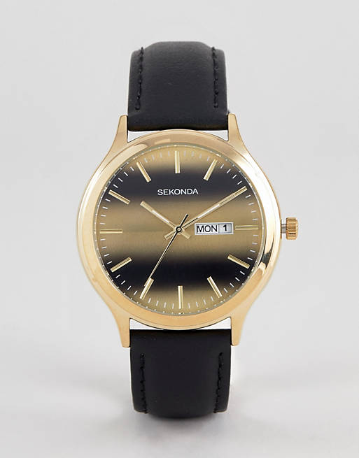 Sekonda Black Leather Watch With Tigers Dial Exclusive To ASOS