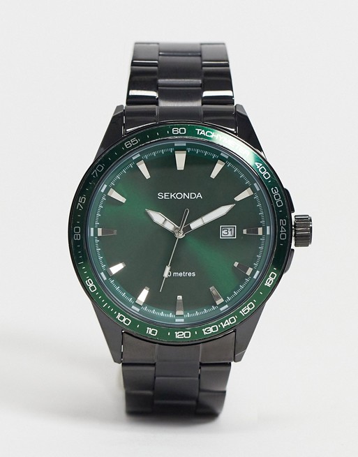Sekonda bracelet watch in black with green dial