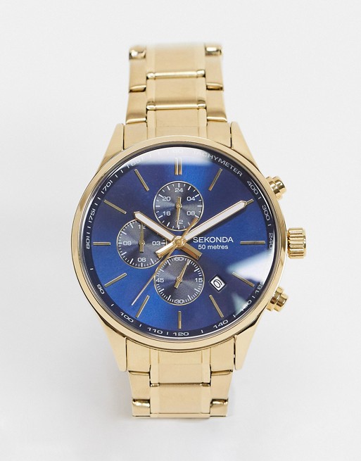 Sekonda bracelet watch in gold with blue dial