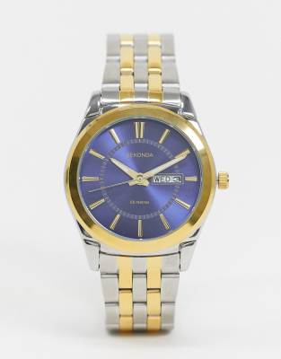 Sekonda Sekonda bracelet watch in mixed metal with blue dial-Silver