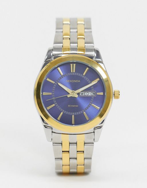  Sekonda bracelet watch in mixed metal with blue dial