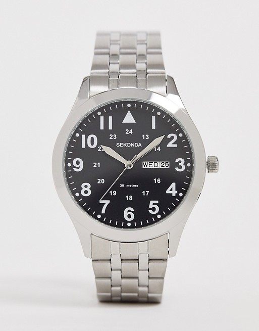 Sekonda bracelet watch in silver with black dial