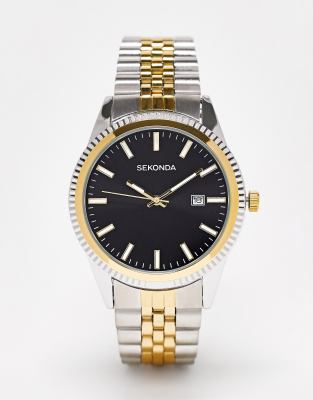 Sekonda bracelet watch with black dial in silver gold mixed metal - ASOS Price Checker
