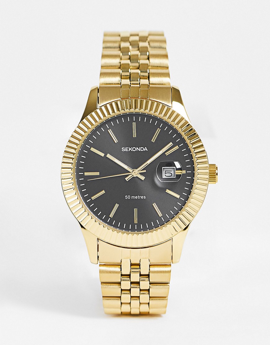 Sekonda bracelet watch with black face in gold
