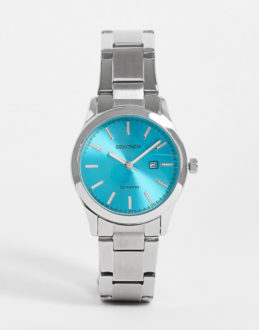Sekonda bracelet watch with blue face in silver
