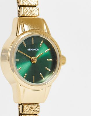 Sekonda bracelet watch with green face in gold