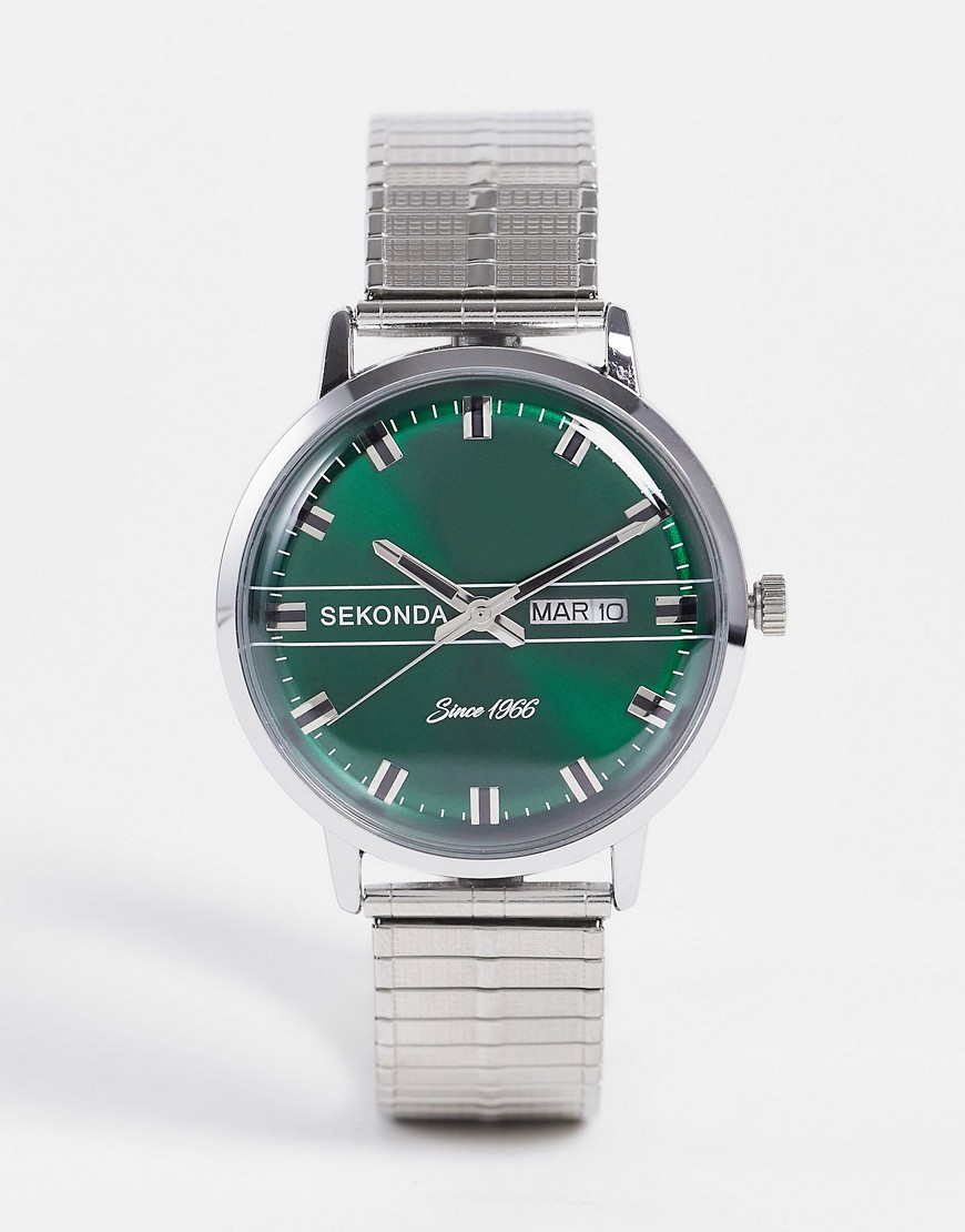 Sekonda bracelet watch with green face in silver