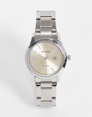 Sekonda bracelet watch with pale tan dial in silver | ASOS