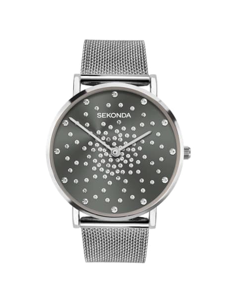 Sekonda – Celeste – Damenuhr mit grauem Zifferblatt mit 38 mm Durchmesser und Edelstahlarmband - view 1