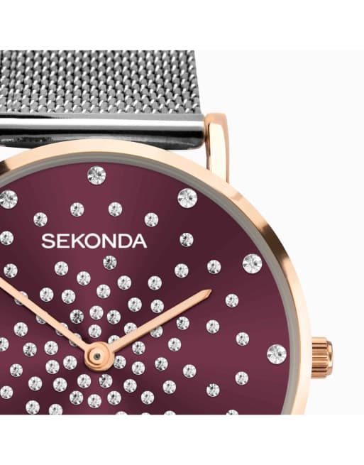Sekonda – Celeste – Damenuhr mit rotem Zifferblatt mit 38 mm Durchmesser und Edelstahlarmband, 2 von 4