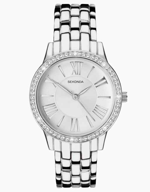 Sekonda – Charlotte – Damenuhr mit silberfarbenem Zifferblatt mit 36 mm Durchmesser und legiertem Armband mit halbem Armreif-Design