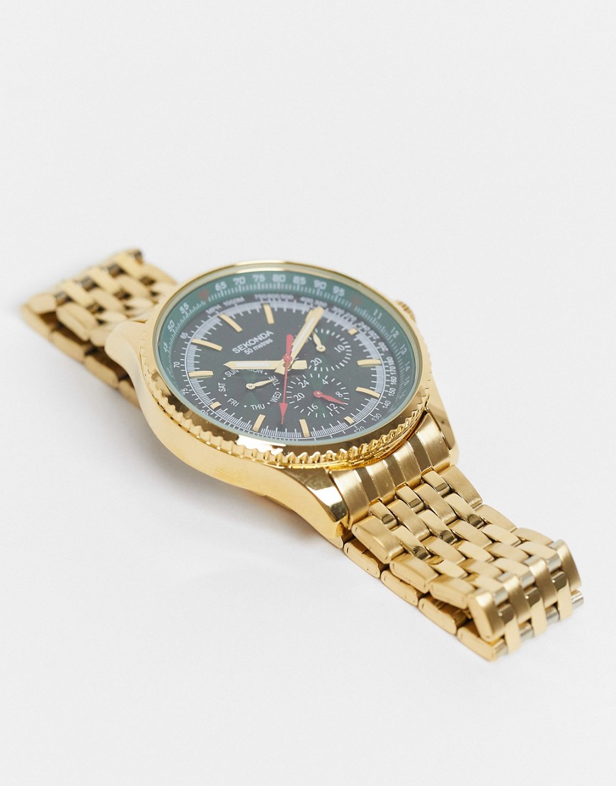 Sekonda Chronograph bracelet watch in gold with green dial