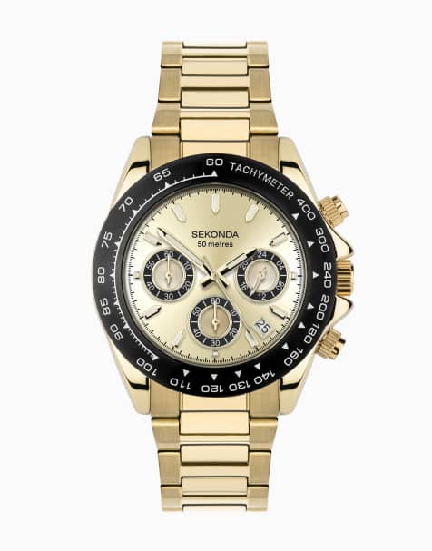 Sekonda Circuit 39mm mens round gold analogue watch with gold bracelet in gold - view 1