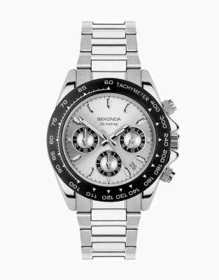 asos Sekonda Circuit mens 39mm analogue watch in silver
