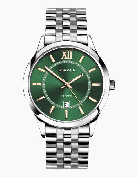 Sekonda Classic Mens 40mm Williams Silver Stainless Steel Bracelet Watch With Green Dial - view 1