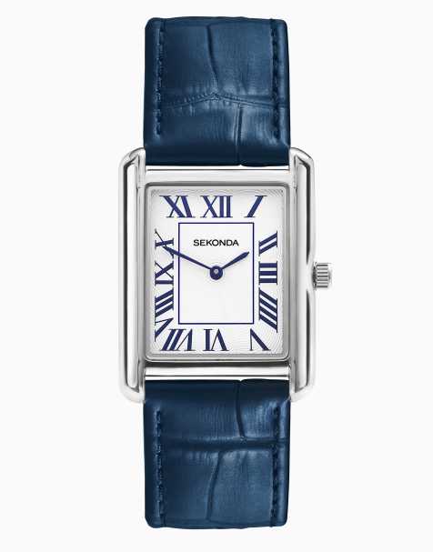Sekonda clement 28mm rectangular silver watch in blue - MBLUE - view 1