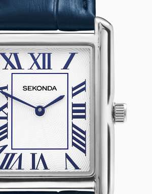 Sekonda clement 28mm rectangular silver watch in blue - MBLUE