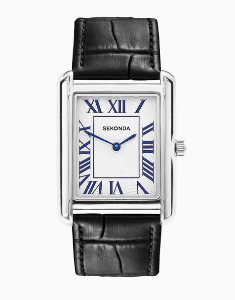 Sekonda Clement 32mm mens rectangular silver analogue watch with black strap in black - view 1