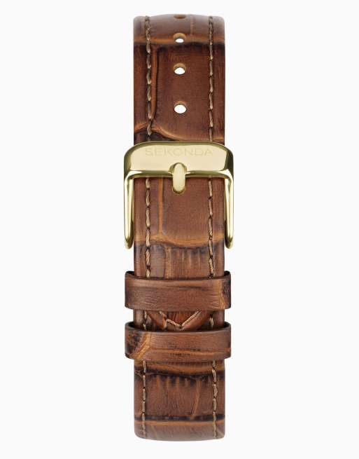 Sekonda colette 22mm rectangular gold tone watch in brown, 2 of 4