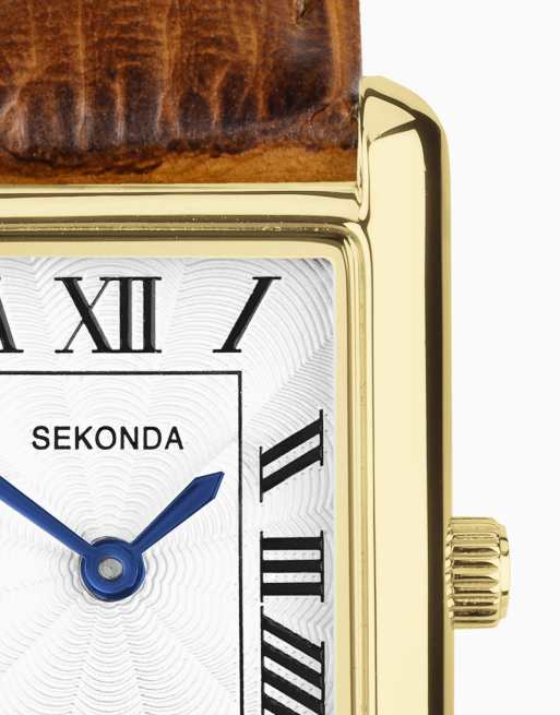 Sekonda colette 22mm rectangular gold tone watch in brown, 4 of 4