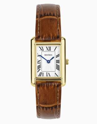 Sekonda colette 22mm rectangular gold watch in brown