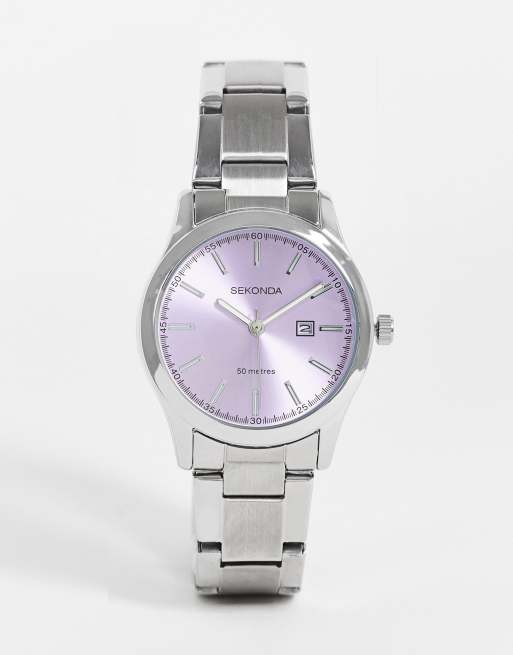 Sekonda – Damenarmbanduhr in Silberoptik mit lila Zifferblatt